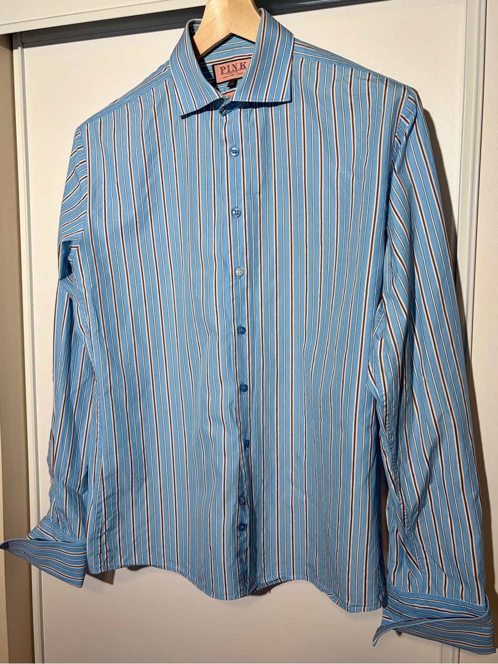 PINK Thomas Pink Striped French Cuff Shirt 16 Slim Fit